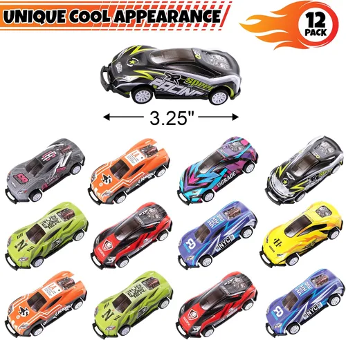 Miniatura 2 de ArtCreativity Coches de carreras con tapa para niños, juego de 12 autos de juguete en 8 diseños, mini autos de carreras fundidos a presión