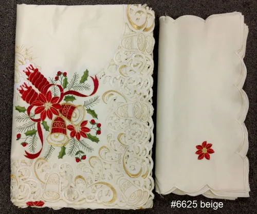 Miniatura 3 de Creative Linens Mantel de campana de pascua bordada navideña de Navidad de 70 x 90 y 8 servilletas beige