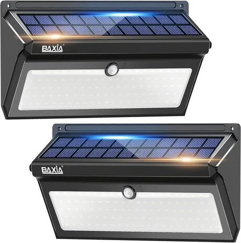 Luces solares para exteriores, impermeables, 100 luces LED con sensor de movimiento solar con gran angular súper brillantes luces de pared de