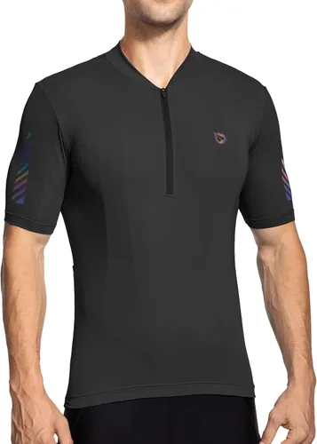 Miniatura 2 de BALEAF Camiseta de ciclismo para hombre, manga corta, media cremallera, para ciclismo de montaña, 4 bolsillos traseros UPF