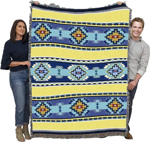 Miniatura 14 de Pure Country Weavers Rimrock Dusk Blanket XL – Inspirado en los nativos americanos del suroeste – Manta de regalo tejida de algodón – Fabricado