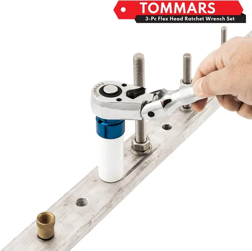 Miniatura 2 de TOMMARS Juego de carraca de cabeza flexible, 1/4", 3/8", 1/2" de accionamiento, carraca de mango flexible de 72 dientes, de liberación rápida