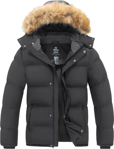 Miniatura 9 de wantdo Abrigo de invierno con capucha para hombre, chaqueta acolchada impermeable, cálida chaqueta de invierno