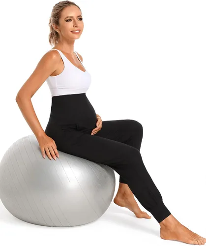 Miniatura 6 de V VOCNI Pantalones de maternidad para mujer, ropa deportiva de maternidad, pantalones deportivos elásticos sobre el vientre, pantalones de embarazo