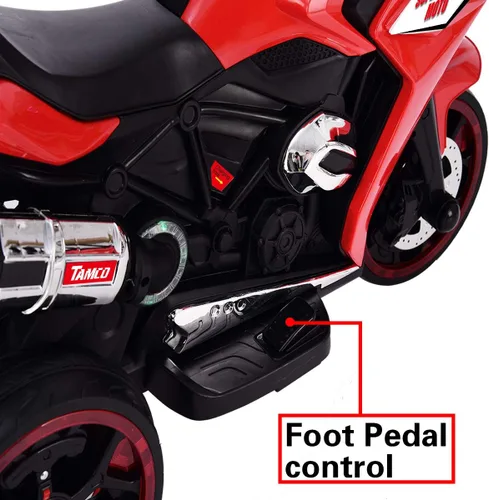 Miniatura 3 de TAMCO Motocicleta para niños, 3 ruedas parpadeantes, juguete eléctrico de paseo en juguete, motocicleta infantil de 12 V (rojo)