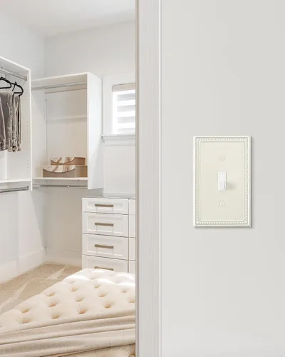 Miniatura 6 de Paquete de 4 placas de cubierta para interruptor de luz de palanca individual, cubiertas decorativas de perlas, placa de pared de metal almendra