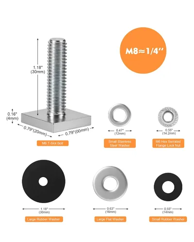 Miniatura 2 de Pernos de ranura en T para barras de techo, plataforma, cesta de carga, adaptador de perno cuadrado en T de acero inoxidable para asegurar