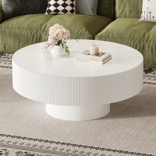 Miniatura 16 de Merax Mesa de café moderna redonda de 31 pulgadas con base resistente, mesas centrales de madera para sala de estar, recepción, fácil de ensamblar