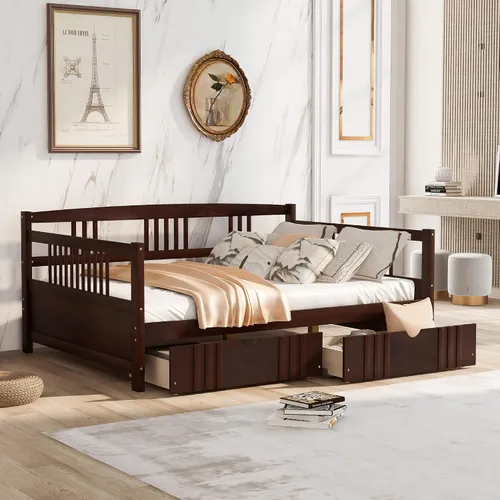 MERITLINE Sofá cama de tamaño matrimonial, sofá cama de madera con cajones, sofá cama con cajones de almacenamiento matrimonial, sofá cama de doble