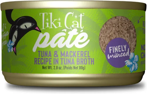 Tiki Cat Luau Pâté, receta de atún y caballa Ahi en consumo de atún, nutrición equilibrada sin granos, comida enlatada húmeda para gatos, para todas