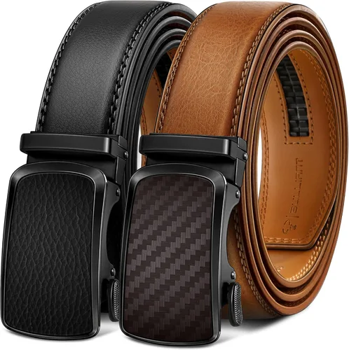 Miniatura 8 de BULLIANT - Paquete de 2 cinturones de cuero con trinquete para hombre, ajustables, corte de 1 3/8 para un ajuste perfecto, regalo para hombre