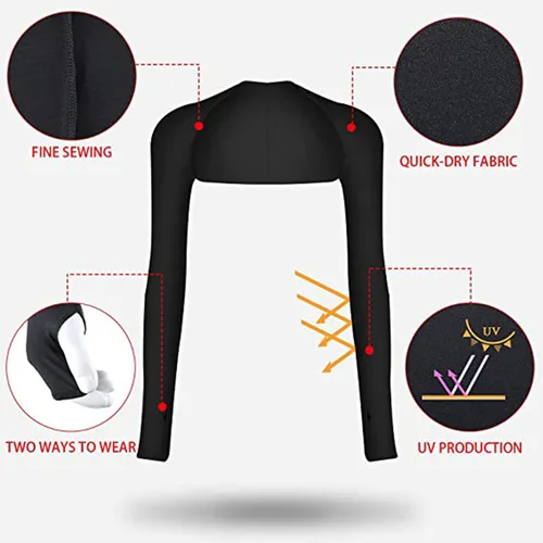 Miniatura 5 de Cool Shawl - Juego de 2 fundas de protección solar con agujeros para los dedos, protección UV, fundas para brazos para golf Negro