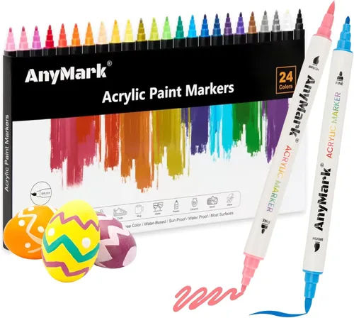 AnyMark Juego de 24 pinceles para arte de uñas de colores, pinceles de esmalte de uñas de secado rápido 3D, marcadores de arte de uñas de doble