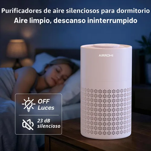 Miniatura 6 de Purificador de aire AIRROMI para dormitorio con filtro HEPA 3-en-1, purificador de aire para mascotas para el hogar con olor a orina de gato, cubre