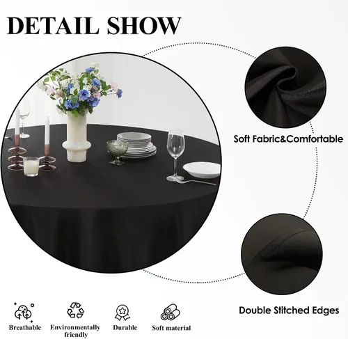 Miniatura 5 de Paquete de 2 manteles redondos de 90 pulgadas, manteles lavables de poliéster de lino decorativo para la mesa del comedor, banquetes, fiestas