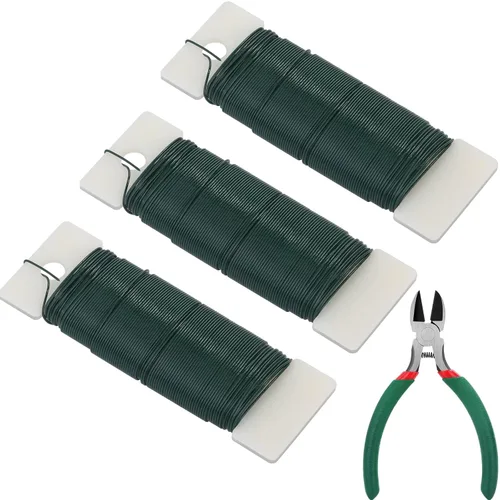 Miniatura 9 de PAXCOO Cinta floral y alambre, kit de arreglo de cinta florista y alambre floral con cinta blanca, pasador de botonero, cortador para ramos, Verde