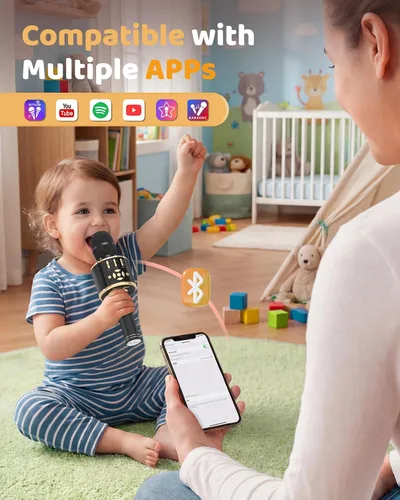 Miniatura 4 de Amazmic Máquina de Micrófono de Karaoke para Niños, Micrófono Bluetooth Portátil, Micrófono de Karaoke Inalámbrico de Mano con Luces LED, Regalo