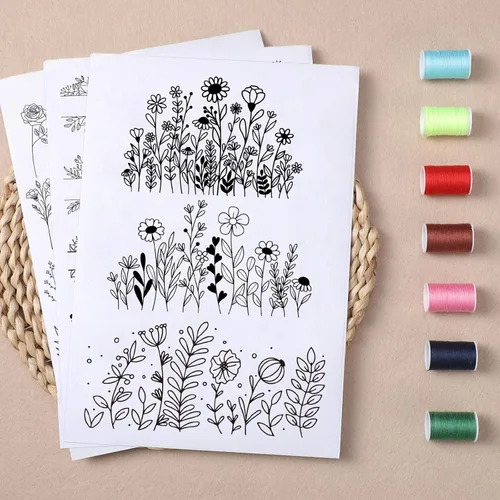 Miniatura 4 de Estabilizador de bordado floral soluble en agua - 4 hojas de papel de bordado pegar y coser que se lava, 40 piezas de papel de transferencia