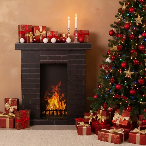 Miniatura 6 de AmazingSpark Chimenea de cartón navideño 3D falso 35.5 x 31.5 x 8 pulgadas, chimenea corrugada con accesorios de fotos de fuego, soporte de cartón