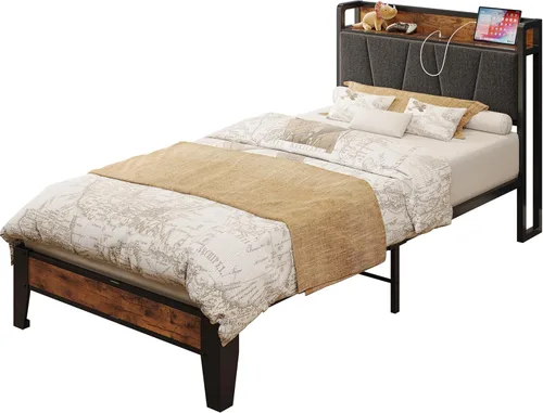 Miniatura 9 de LIKIMIO Marcos de Cama Twin XL, Cabecera de Almacenamiento con Estación de Carga, Sólido y Estable, Sin Ruido, No Necesita Somier, Fácil Montaje