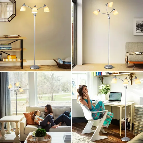 Miniatura 2 de Lámpara de pie moderna DLLT para habitación: lámparas de pie de cuello de ganso flexibles de 3 luces en plata para sala de estar, dormitorio