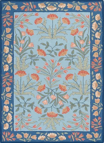Miniatura 12 de Restoration and Renovation Handmade Floral Adeline Beige/Blue Tulips Traditional Crafted Wool Area Rug for Living Room Bedroom and Kitchen