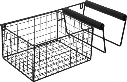 Miniatura 7 de MyGift Raqueta de tenis de metal colgante y cesta de almacenamiento de pelota de tenis, soporte de raqueta montado en la pared