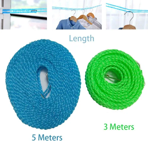 Miniatura 3 de Paquete de 2 cuerdas de nailon resistentes al viento, cuerda de secado de ropa de viaje, cuerda portátil para colgar en interiores y exteriores