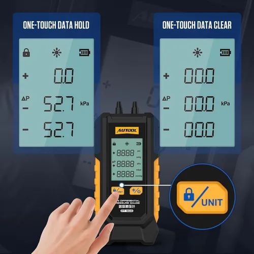 Miniatura 5 de AUTOOL Probador de Presión de Gas Manómetro, Manómetro Digital HVAC, Medidor de Presión de 6 Unidades Diferencial de Doble Puerto -101 a 200Kpa