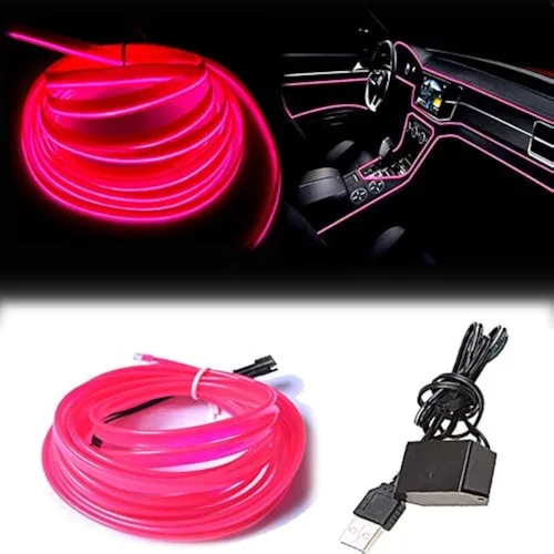 Miniatura 24 de Tira de luces LED de cable electroluminiscente azul para interior de automóvil, 6.5 pies de cable de neón con controlador USB de 5 voltios