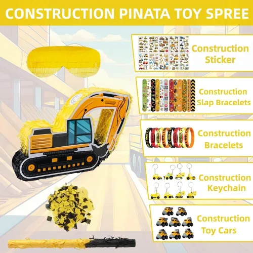 Miniatura 7 de Piñata de construcción Camión volquete piñata para niños Construcción Fiesta de cumpleaños Tractor Excavadora Coche con Vehículos Juguetes Pulseras