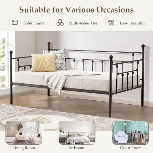 Miniatura 4 de VECELO - Marco de sofá cama de tamaño individual con soporte de listones de acero, cabecero, plataforma de cama para sala de estar, habitación
