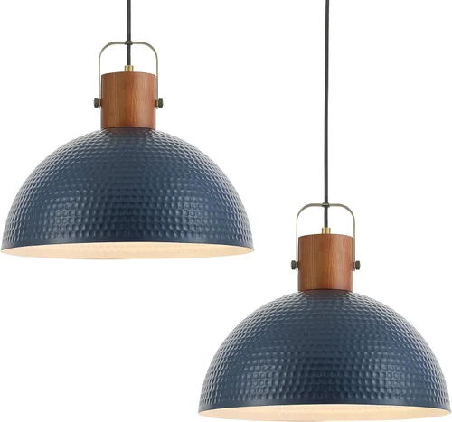 Miniatura 12 de ELYONA Lámparas colgantes martilladas grandes de 16 pulgadas, lámpara colgante de cúpula vintage de madera de fresno, candelabro de cocina de metal