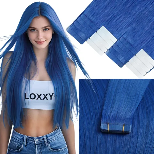 Miniatura 31 de Loxxy Extensiones adhesivas de cabello humano de 12 pulgadas, extensiones de cabello humano real color negro azabache, con cinta adhesiva de trama