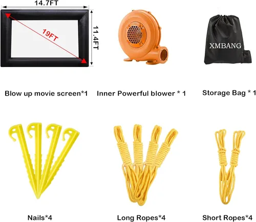 Miniatura 3 de Pantalla de proyector de película inflable de 19 pies, pantalla de proyector para exteriores, proyección delantera/trasera, incluye soplador