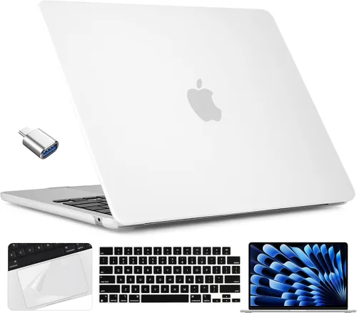 Miniatura 29 de TWOLSKOO Compatible con funda para MacBook Air M4 de 15 pulgadas versión 2025-2023 M4 A3241 M3 A3114 M2 A2941, carcasa rígida de plástico y Cristal