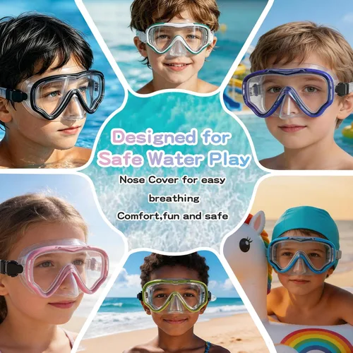 Miniatura 7 de Gafas de natación para niños con cubierta para la nariz, máscara de buceo de esnórquel, antivaho, anti-UV, equipo de esnórquel, gafas de natación