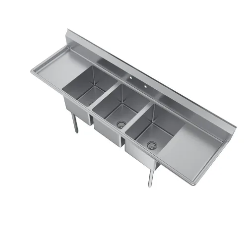 Miniatura 6 de Elkay Foodservice Fregadero de 3 compartimentos, 94 x 23.75 pulgadas OA, altura de trabajo de 36 pulgadas, cuenco de 18 x 18 pulgadas, 12 profundos