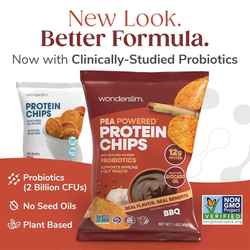 Miniatura 3 de WonderSlim Chips de proteína de guisante, barbacoa de nogal paquete de 10 unidades, 0.35 oz de proteína, sin gluten