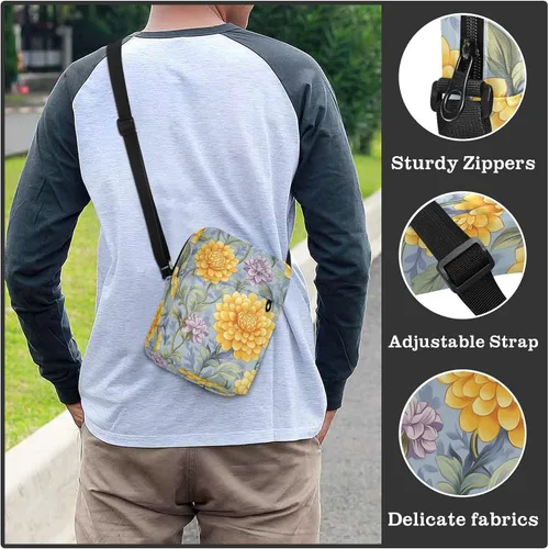 Miniatura 6 de Vintage Dahlia Flower Yellow Purple messenger bag cute green crossbody bags for women Casual Purse Lady Shoulder Handbags Adjustable Strap for