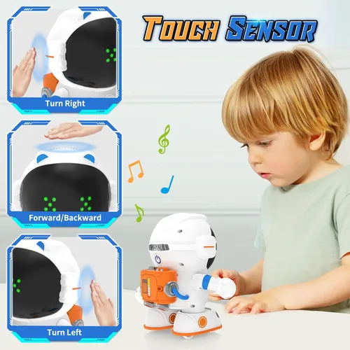 Miniatura 4 de KaeKid Robots astronautas para niños, robótico parlante inteligente con sensor táctil, control de voz, reconocimiento de voz, cantar, bailar