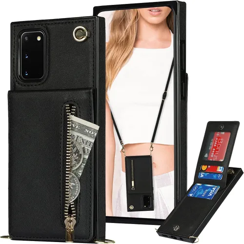 Funda tipo cartera cruzada para Samsung Galaxy Note 20 con tarjetero y correa de hombro extraíble para Galaxy Note 20 con cremallera, color negro