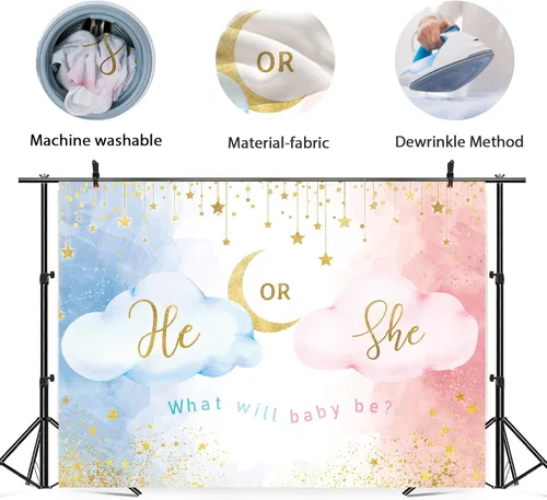 Miniatura 5 de Newsely Telón de fondo azul y rosa para revelación de género, suministros de fiesta, decoraciones de fotografía, fondo de acuarela, oro rosa, 7