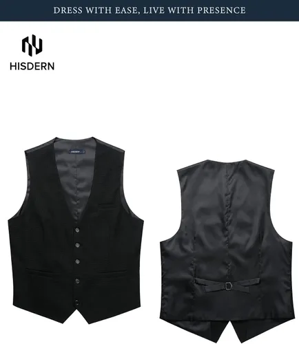 Miniatura 6 de HISDERN Vest 101 - Chaleco de traje ajustado para hombre con 3 bolsillos para negocios, formal, boda, baile de graduación y esmoquin casual