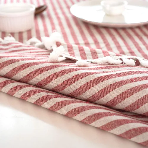 Miniatura 6 de Sandweek Mantel con borlas de algodón y lino, a prueba de polvo, para decoración de mesa de cocina y comedor