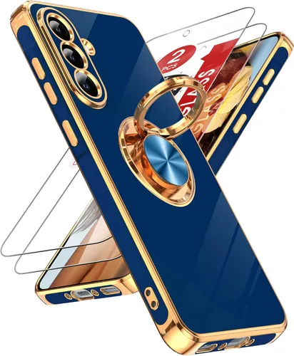 Miniatura 70 de LeYi Funda para Samsung Galaxy S22 Ultra con soporte de anillo giratorio de 360°, soporte magnético, chapado en oro rosa, borde protector para Negro