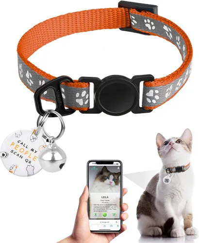 Miniatura 9 de Collar de Gato con Liberación de Seguridad con Etiqueta de Nombre de Código QR, Collares Reflectantes para Gatitos con Cascabel, Etiqueta