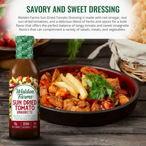 Miniatura 2 de Walden Farms Vinagreta de Tomate Seco al Sol – Aderezo sin calorías, bajo en carbohidratos, apto para dieta keto, vegano, sin azúcar con rico sabor