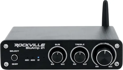 Miniatura 2 de Rockville BLUAMP 21 Negro 2.1 Canales Bluetooth 5.1 Clase D Amplificador Receptor de Audio para el Hogar, 2x40W+70W RMS, Fuente de Alimentación 24V