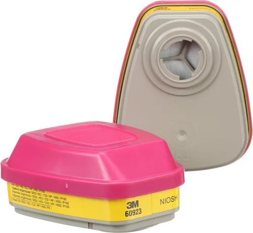 3M Cartucho/filtro respirador P100 60923, 1 par, aprobado por NIOSH, ayuda a proteger contra vapores orgánicos, gases ácidos y partículas, magenta,